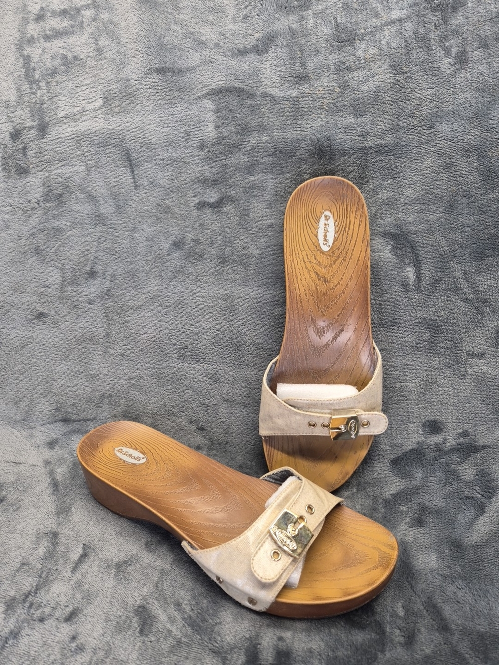 Dr Scholls Sandals Womens 7M Classic Slides Brown Beige Faux Wood Casual Beach